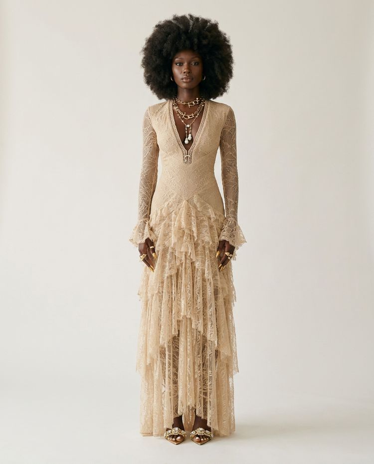 Ethereal Lace Tiered Maxi Dress