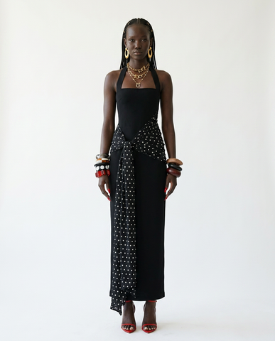 Elegant Polka Dot Halter Maxi Dress