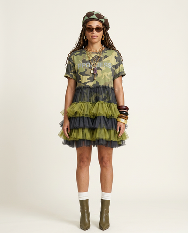 Daring Camo Ruffled Mini Dress