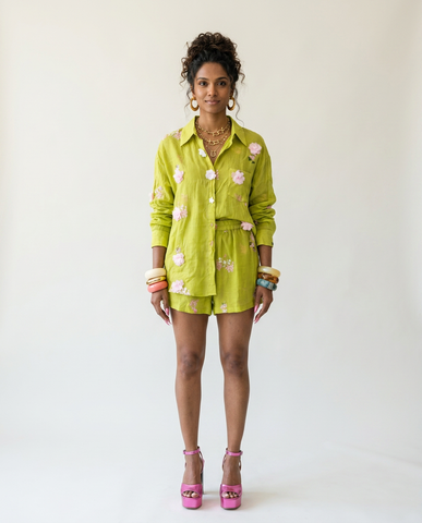 Vibrant Embroidered Loose Two-Piece Skirt Set