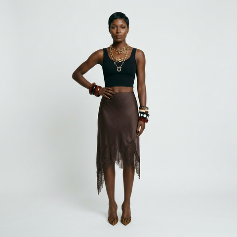 Ethereal Lace Patchwork Midi Skirt