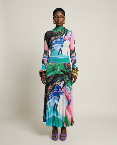 Vibrant Printed Pleated Two-Piece Set