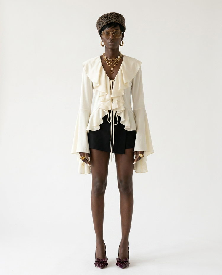 Graceful Ruffled Flare Sleeve Blouse