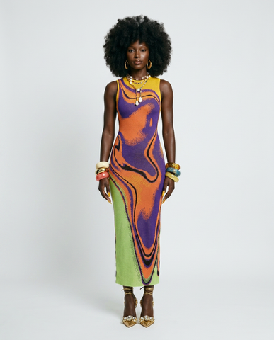 Vibrant Striped Knit Maxi Dress