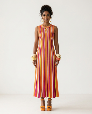 Vibrant Striped Knit Maxi Dress