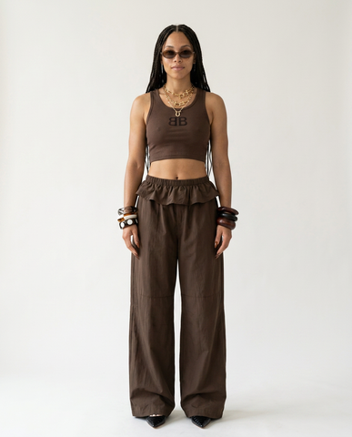 Grounded Ruffle Wide Leg Pants