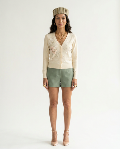 Ethereal Pearl Floral Knit Cardigan