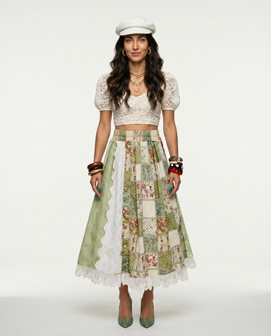 Free Spirit Patchwork Lace Midi Skirt