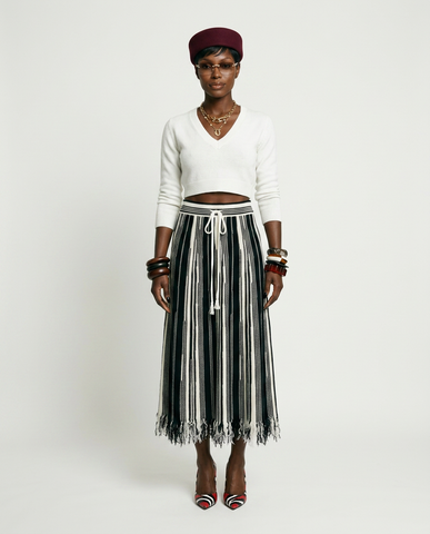 Free Spirit Striped Tassel Knit Skirt