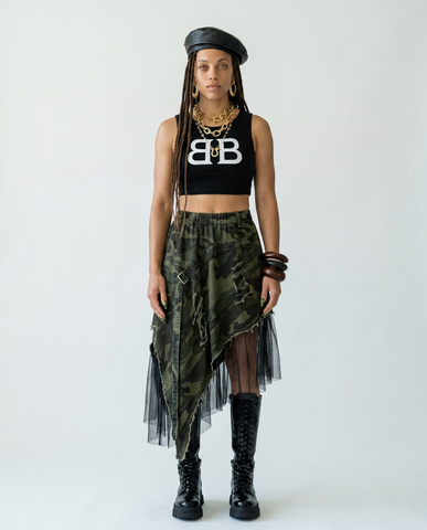 Daring Camouflage Mesh A-Line Skirt