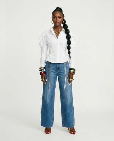 Audacious Puff Sleeve Lace-Up Blouse