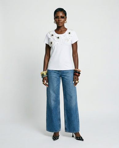 Radiant Pearl Embroidered Cotton T-Shirt