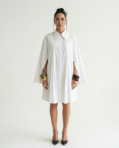 Graceful Cotton Pleated Shirt Dress