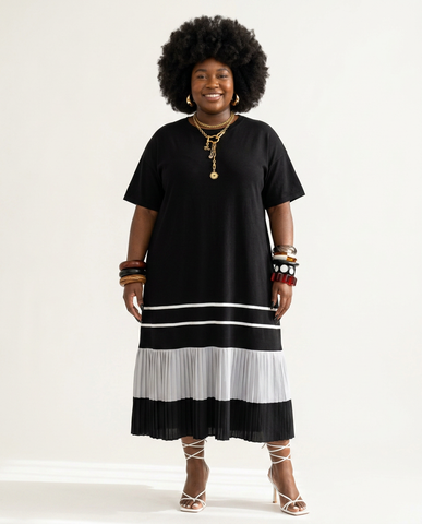 Confident Patchwork Pleated Maxi Dress