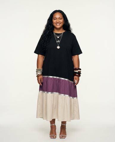 Grounded Patchwork Ribbed Maxi Dress