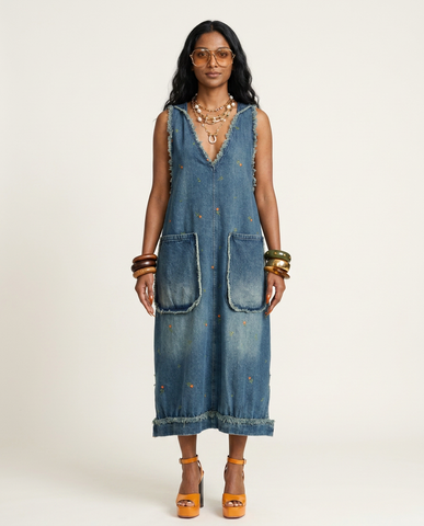 Wild Heart Embroidered Denim Dress