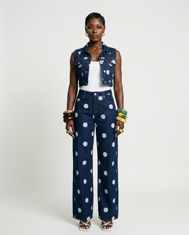 Distinctive Polka Dot Wide Leg Jeans