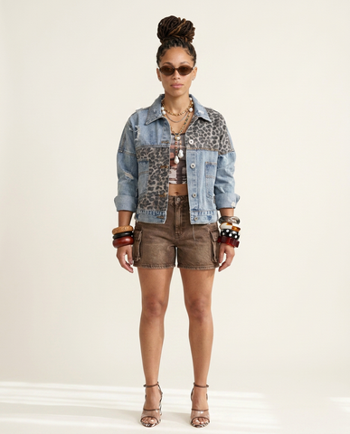 Fierce Leopard Patchwork Denim Jacket
