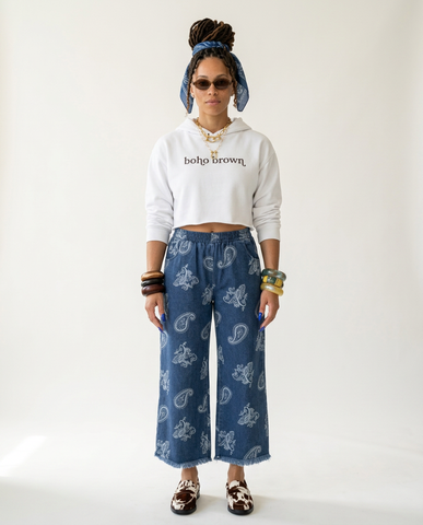 Wild Heart Paisley Wide-Leg Denim Pants