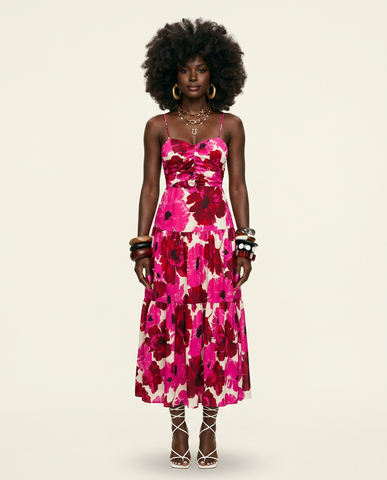 Vibrant Floral Tiered Cami Dress