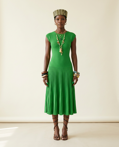 Vibrant Pleated Knit Maxi Dress