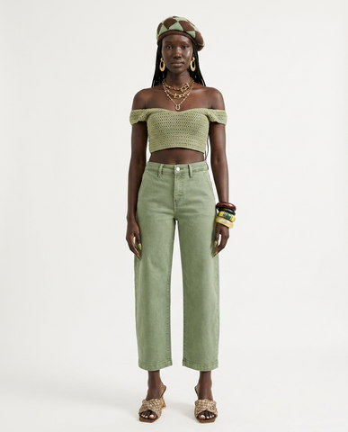 Grounded Olive Cropped Barrel Jeans