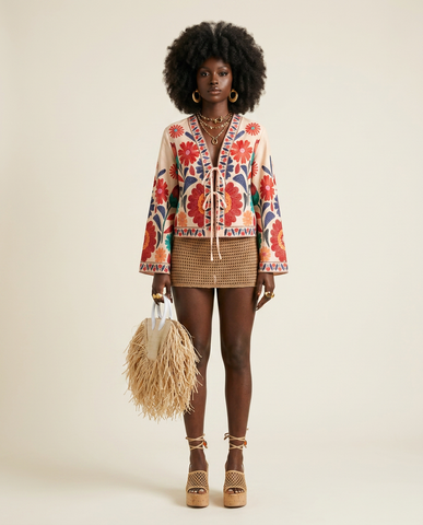 Free Spirit Embroidered Tie-Front Blouse