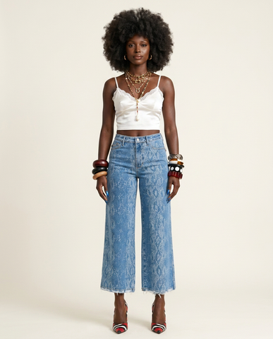 Daring Patterned Wide Leg Jeans