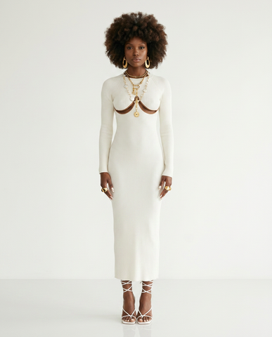 Audacious Cut Out Knitting Midi Dress