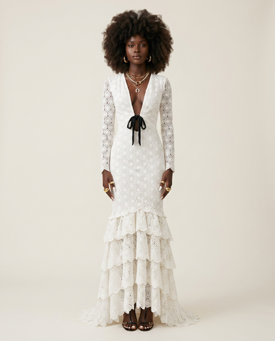 Radiant Ruffled Crochet Midi Dress