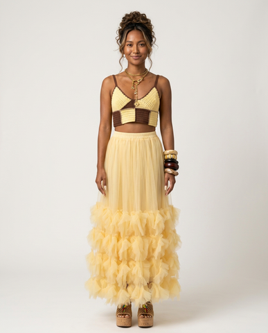 Ethereal Ruffled Mesh Maxi Skirt