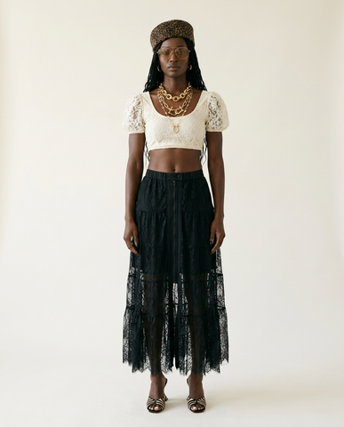 Unique Mesh Tiered Midi Skirt