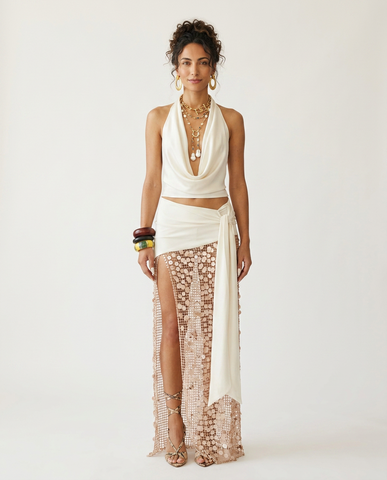 Celestial Gold Mesh Maxi Suit