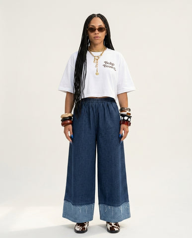 Free Spirit Striped Wide-Leg Jeans
