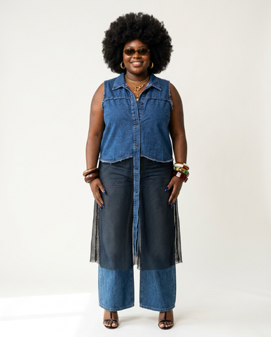 Unique Spliced Denim Maxi Dress