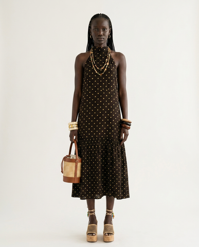 Graceful Polka Dot Halter Maxi Dress