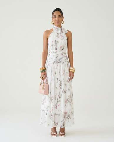 Ethereal Floral Pleated Maxi Dress