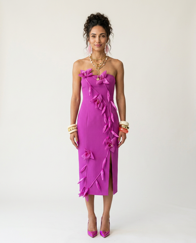 Radiant Strapless Floral Midi Dress