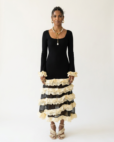 Elegant Ruffled Knit Maxi Dress