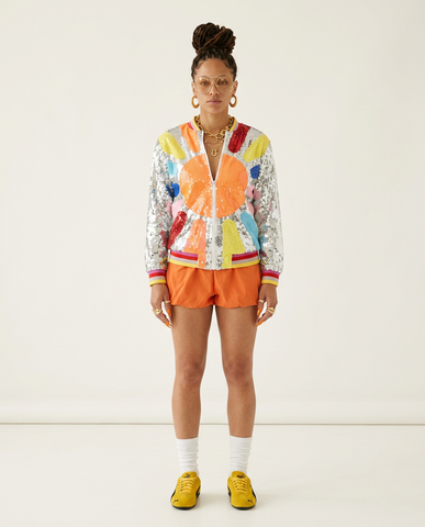Vibrant Sequin Embroidered Bomber Jacket