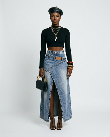 Daring Washed Denim Maxi Skirt