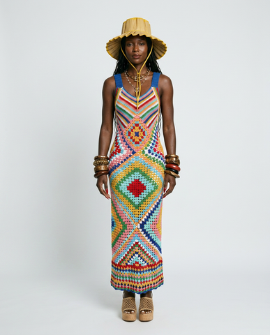 Vibrant Crochet Knit Maxi Dress