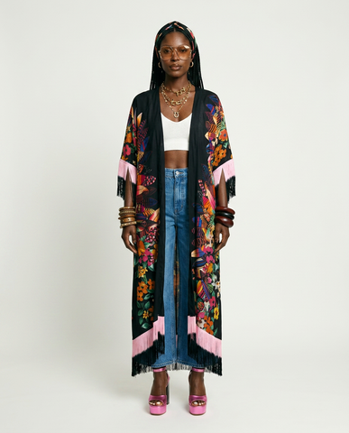 Vibrant Printed Tassel Kimono