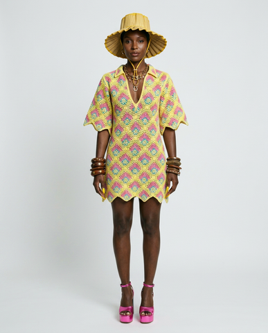 Vibrant Crochet Plaid Mini Dress