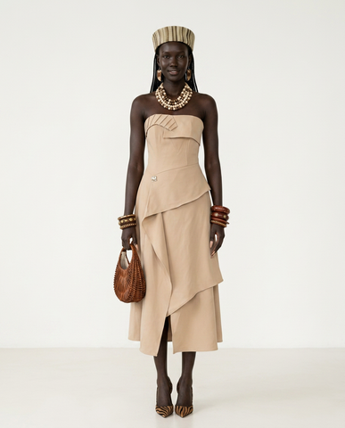 Elegant Ruffled Strapless Maxi Dress