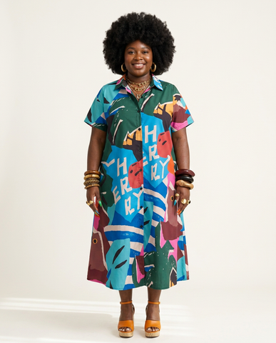 Vibrant Abstract Print Shirt Dress