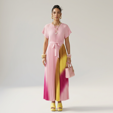 Radiant Printed Pleated Maxi Dress