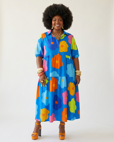 Vibrant Floral Printed Loose Maxi Dress