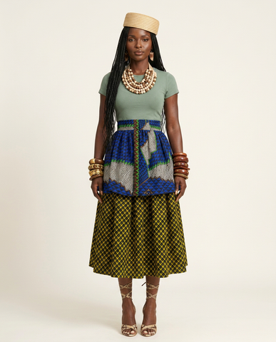 Mmimi Ankara Twi Tier Midi Skirt - Luxurious Flow & Grace