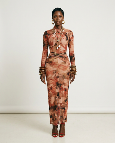 Fierce Tie Dye Ruched Maxi Dress